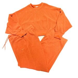 Nike Sherpa Fleece Sweatshirt Jogger Pants Set Rustic Orange Women's Size M
